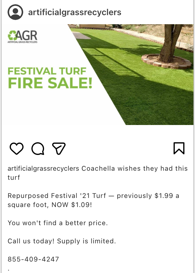 Festival Turf Fire Sale — Instagram